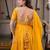 Mustard yellow anarkali gown with foil print work - festive ethnic wear set