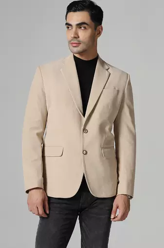 Men beige corduroy notched lapel blazer