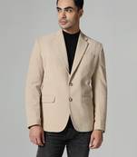 Men beige corduroy notched lapel blazer