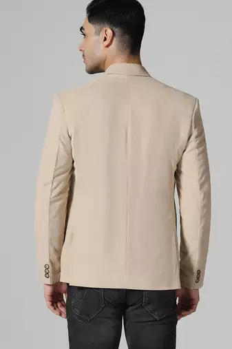 Men beige corduroy notched lapel blazer