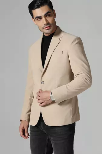 Men beige corduroy notched lapel blazer