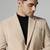 Men beige corduroy notched lapel blazer