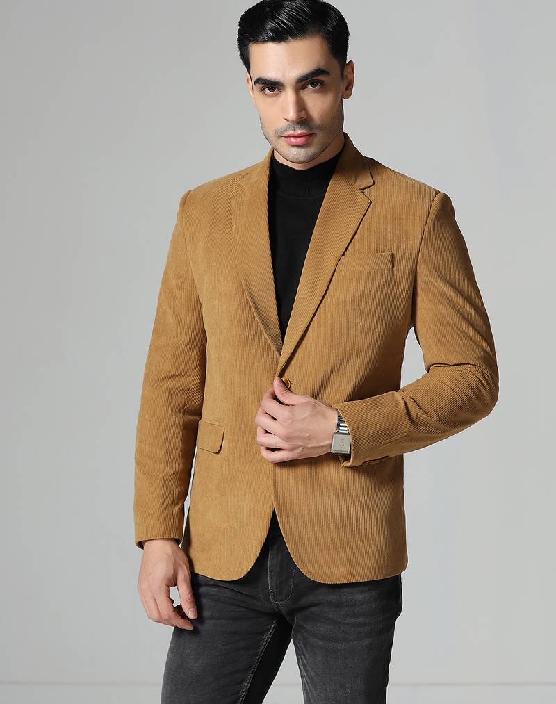 Mens mustard corduroy notched lapel blazer