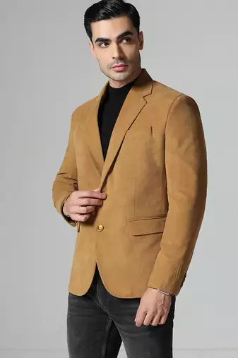 Mens mustard corduroy notched lapel blazer