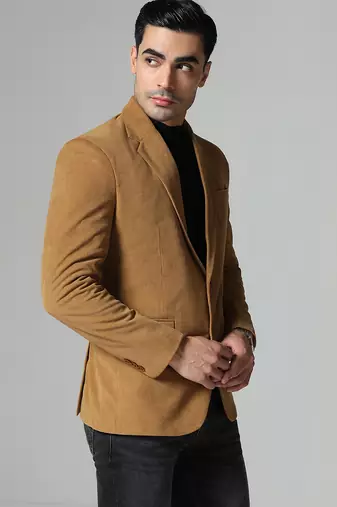 Mens mustard corduroy notched lapel blazer