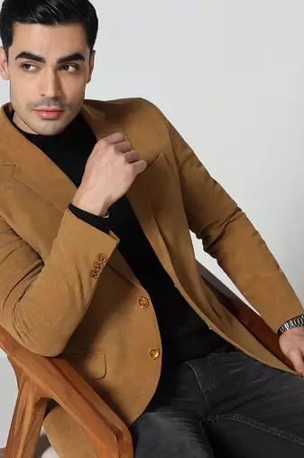 Mens mustard corduroy notched lapel blazer