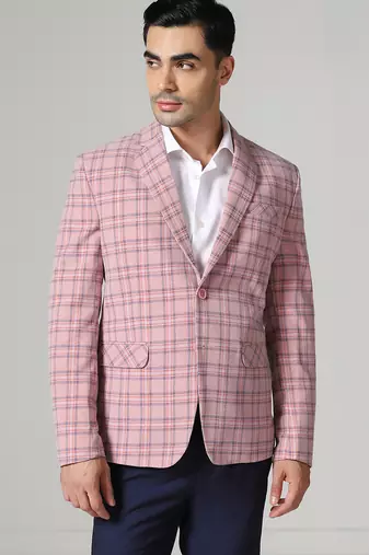 Mens pink checkered tweed blazer