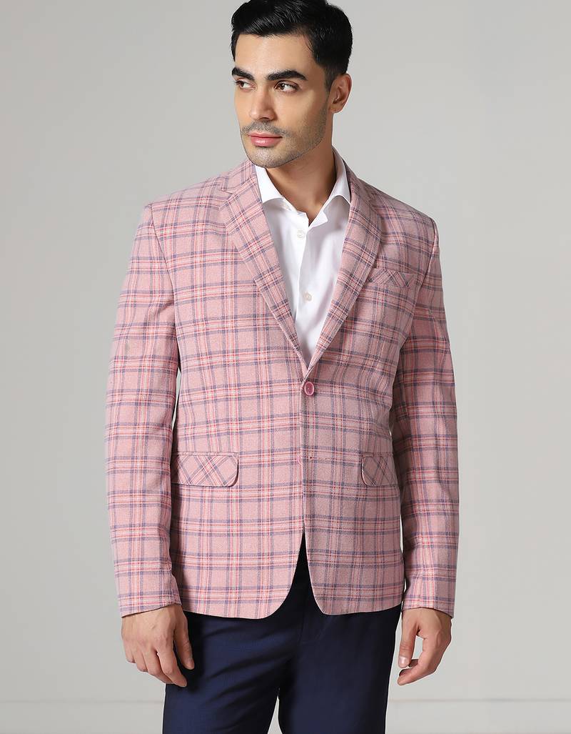 Mens pink checkered tweed blazer