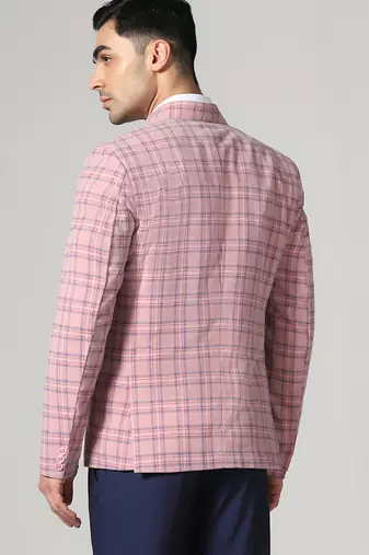 Mens pink checkered tweed blazer