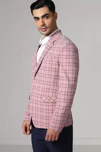 Mens pink checkered tweed blazer