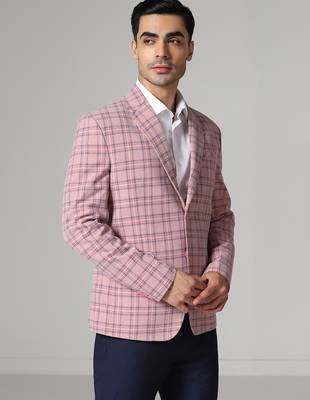 Mens pink checkered tweed blazer 4