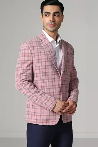 Mens pink checkered tweed blazer