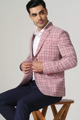 Mens pink checkered tweed blazer