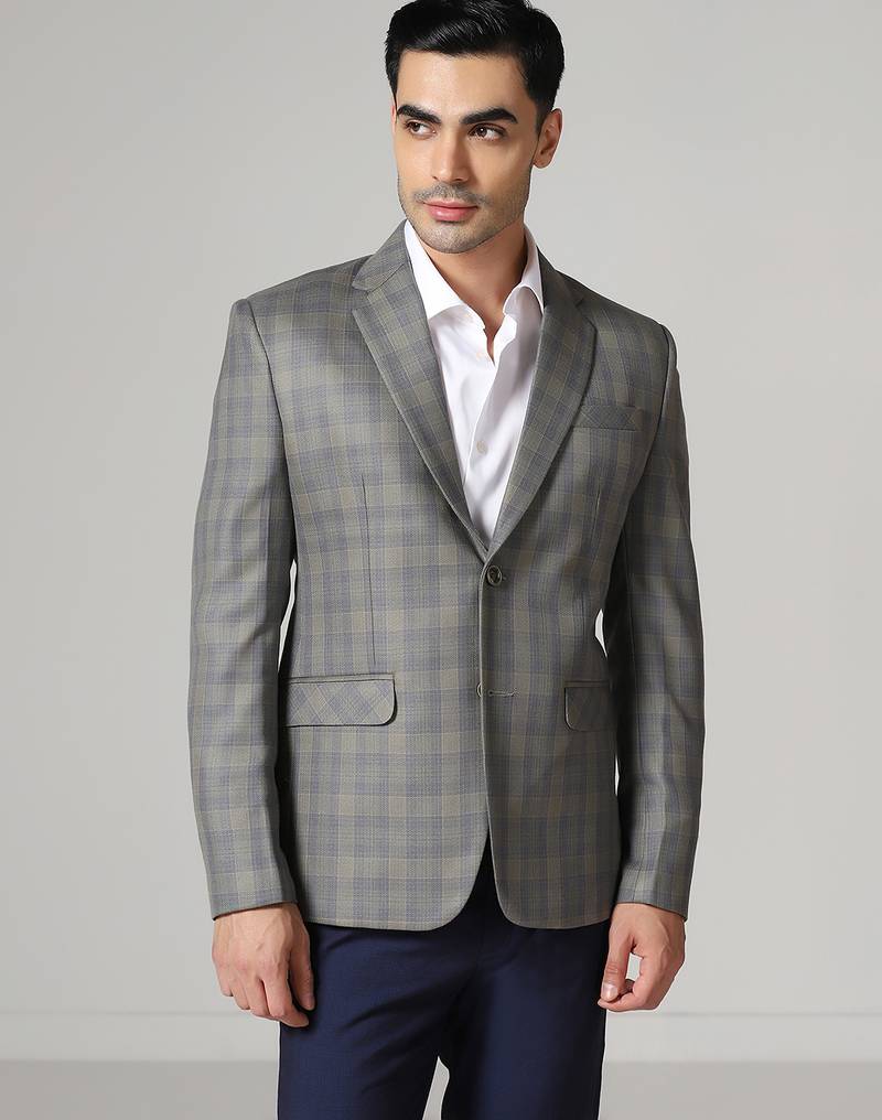 Mens grey blue check blazer