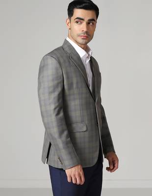 Mens grey blue check blazer 4