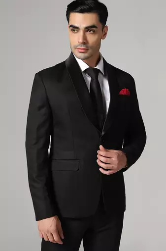 Mens black tuxedo blazer with hanky