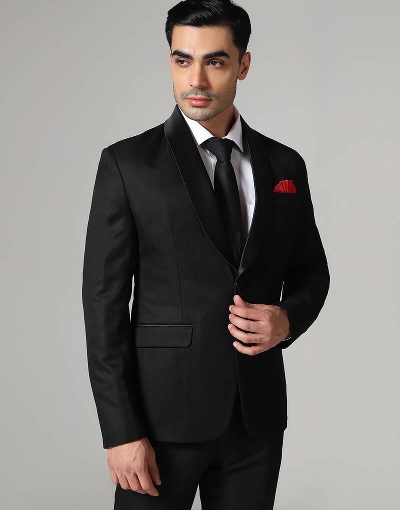 Mens black tuxedo blazer with hanky