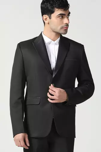 Mens black peaked lapel tuxedo blazer
