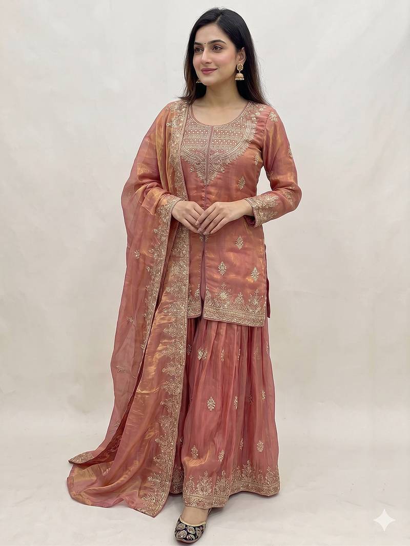 Womens New Traditional Peach Heavy Work Ethnic Ensemble Lehenga Set