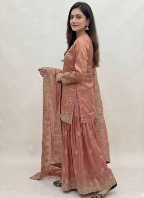 Womens Traditional Peach Heavy Work Ethnic Ensemble Lehenga Set 3