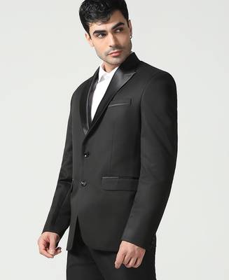 Mens black peaked lapel tuxedo blazer 4