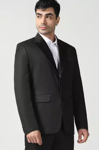 Mens black peaked lapel tuxedo blazer