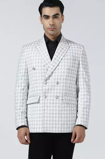 Mens white checked double breasted blazer