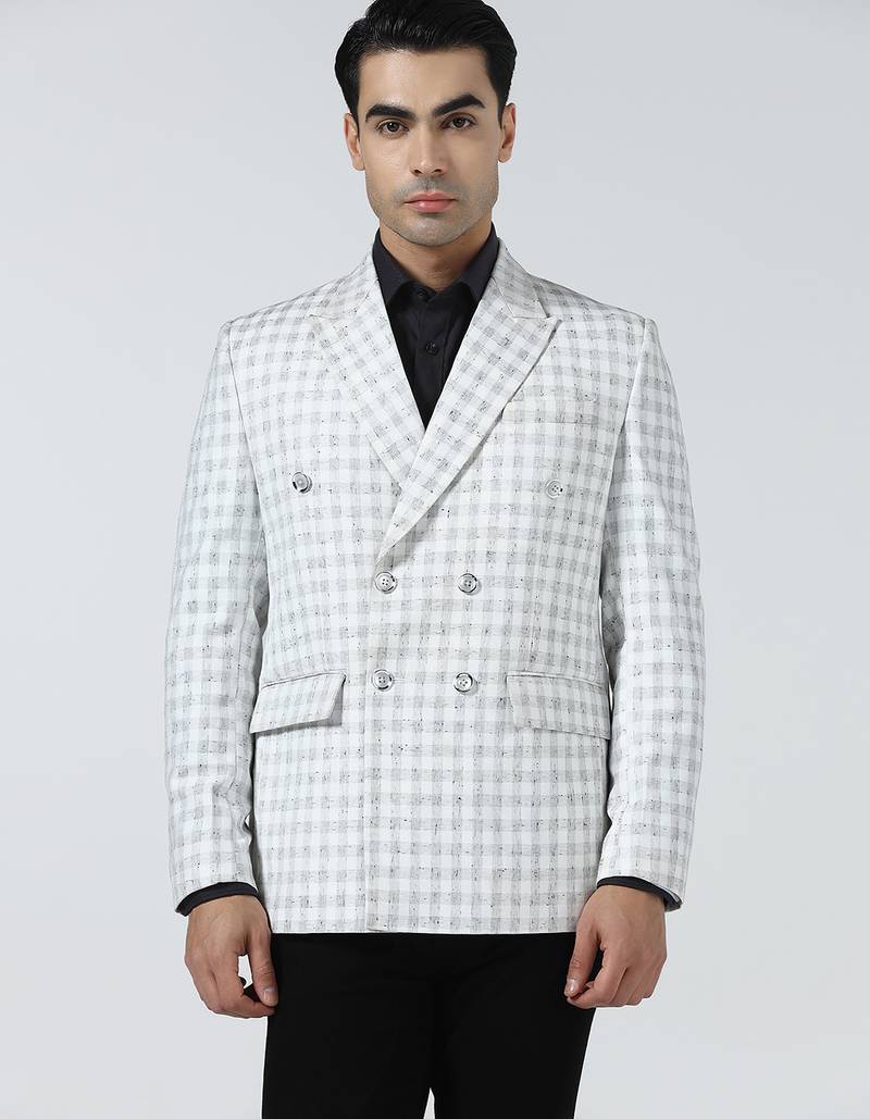 Mens white checked double breasted blazer