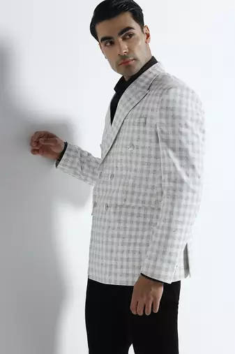 Mens white checked double breasted blazer