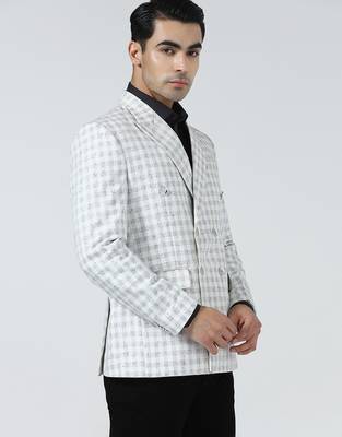 Mens white checked double breasted blazer 3