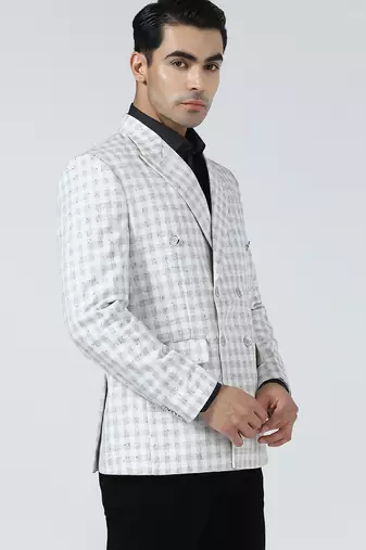 Mens white checked double breasted blazer