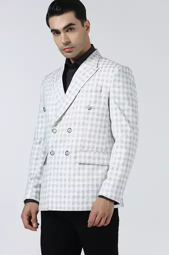 Mens white checked double breasted blazer