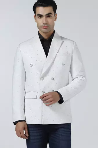 Mens white self design double breasted blazer