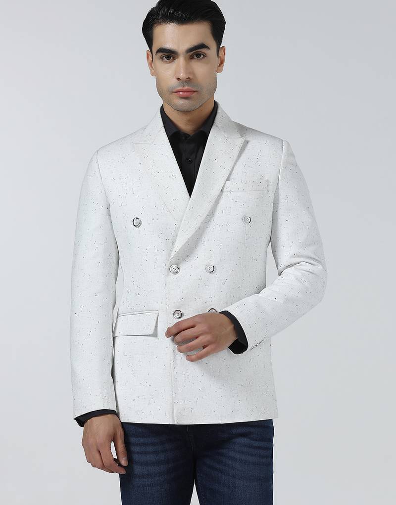 Mens white self design double breasted blazer