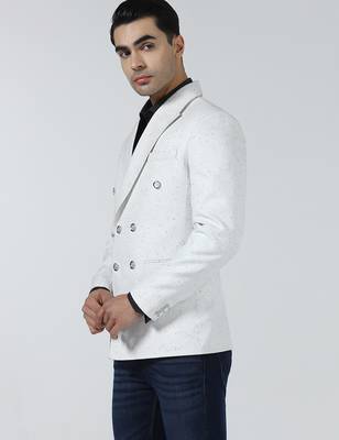 Mens white self design double breasted blazer 4