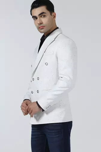 Navy blue tweed check mens suit