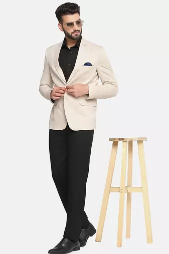 Mens beige notched lapel suit with hanky