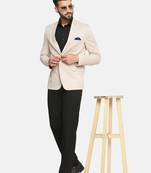 Mens beige notched lapel suit with hanky