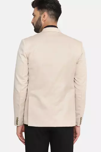 Mens beige notched lapel suit with hanky