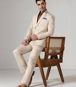 Beige notched lapel mens suit