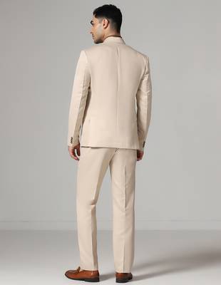 Beige notched lapel mens suit 2