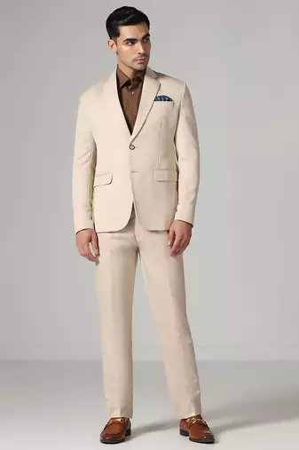 Beige notched lapel mens suit