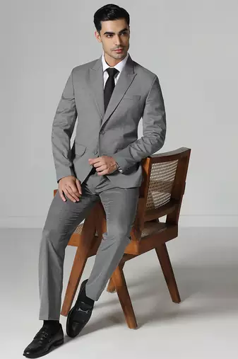 Dark grey mens notched lapel suit