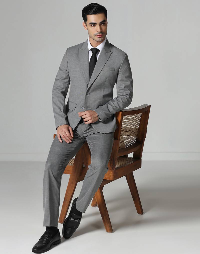 Dark grey mens notched lapel suit