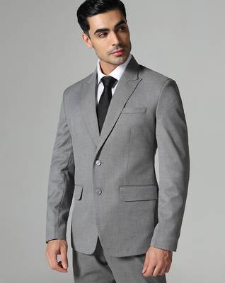 Dark grey mens notched lapel suit 4