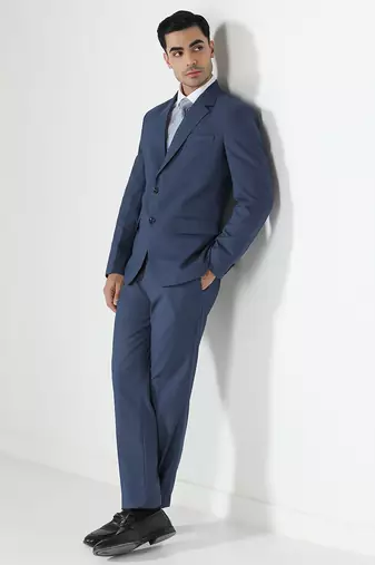 Blue mens notched lapel suit