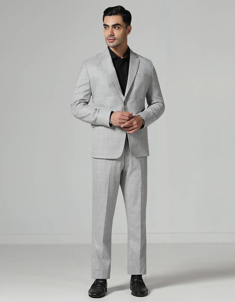 Mens light grey checkered suit
