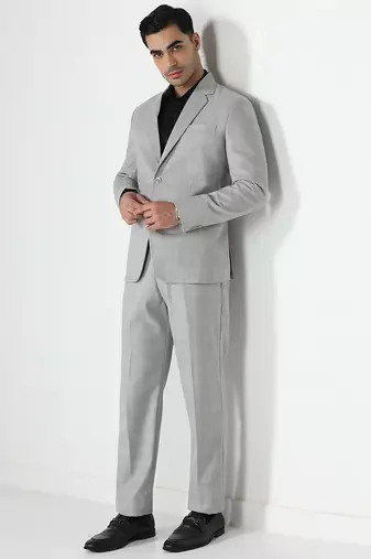 Mens light grey checkered suit