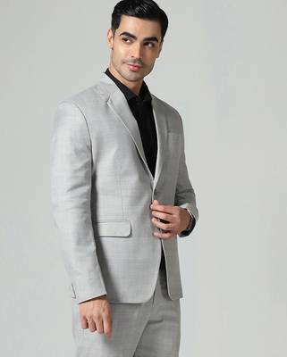 Mens light grey checkered suit 4