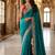 Teal Color Embroidery theard And Zari Work Satin Saree